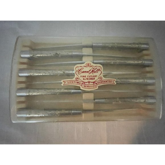 Vintage CARVEL HALL Briddell Silver Overlay MCM Stainless‎ 8-pc STEAK KNIFE Set - Picture 1 of 8